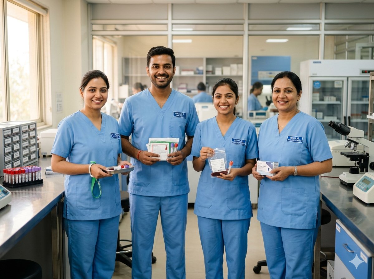 Trained phlebotomist team at Nidhi Diagnostics